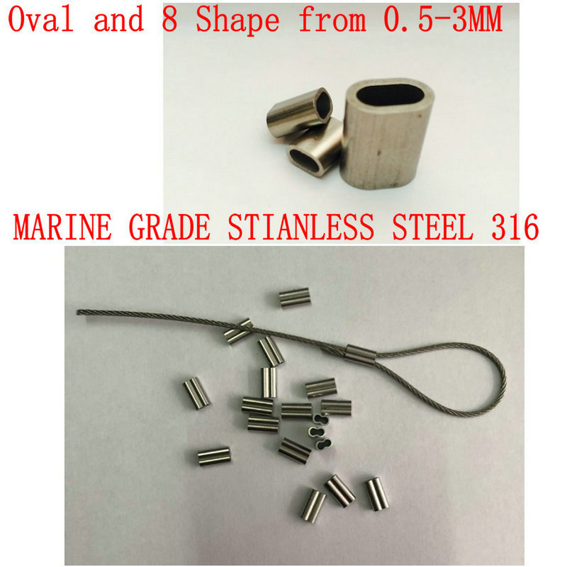 Stainless Wire Ss316 - 8つの楕円形のフェルールスリーブワイヤークリップ,ステンレス鋼316,0.5〜3mm,2つの穴,hq ss316